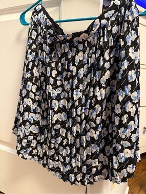 J. Crew Black Pleated Skirt with Blue & White Floral Print